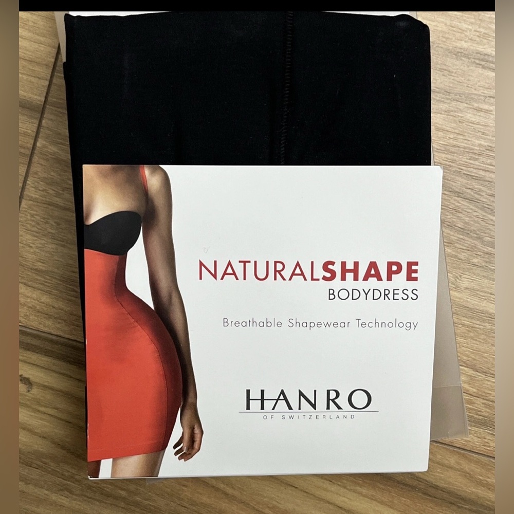 HANRO Shapewear Open Bust Natural Shape Body Dress Smoothing Slip Lrg Blk